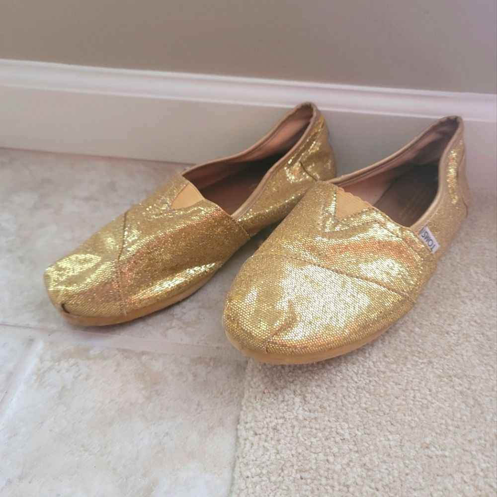Toms gold sequin flats size 10